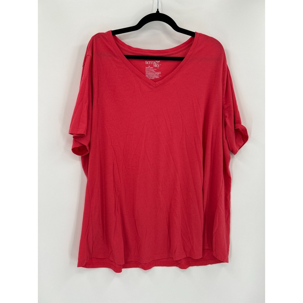 Terra Sky‎ Womens Size 2X Coral Orange T-Shirt Basic Short Sleeve